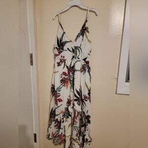 Womens Spaghetti Strap Bailey Blue white flowery Maxi Dress Sz Large
